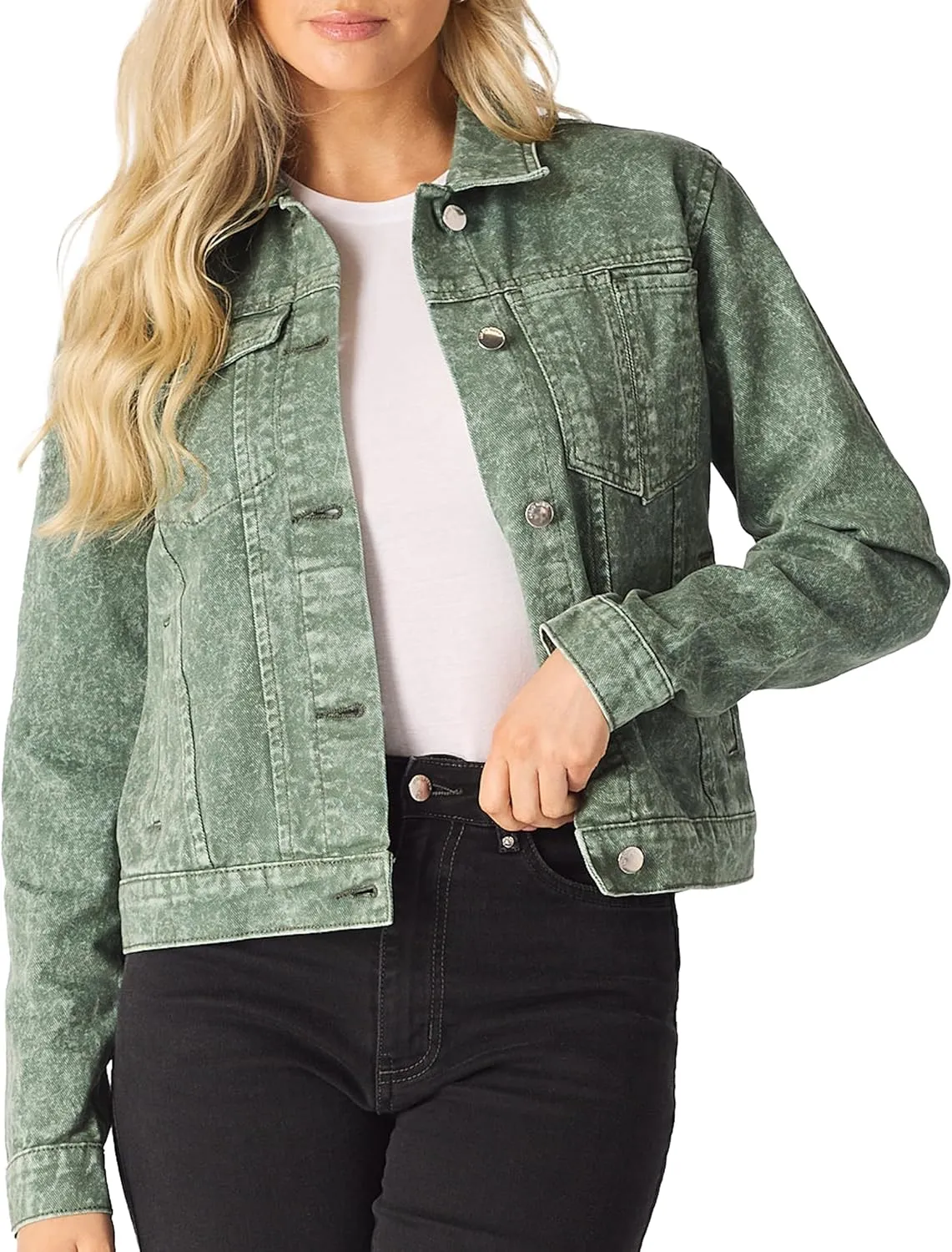 Jean Jacket For Women Trendy - Vintage Trucker Style Chest Pockets Button Down Long Sleeve 100% Denim - Jean Jacket Women