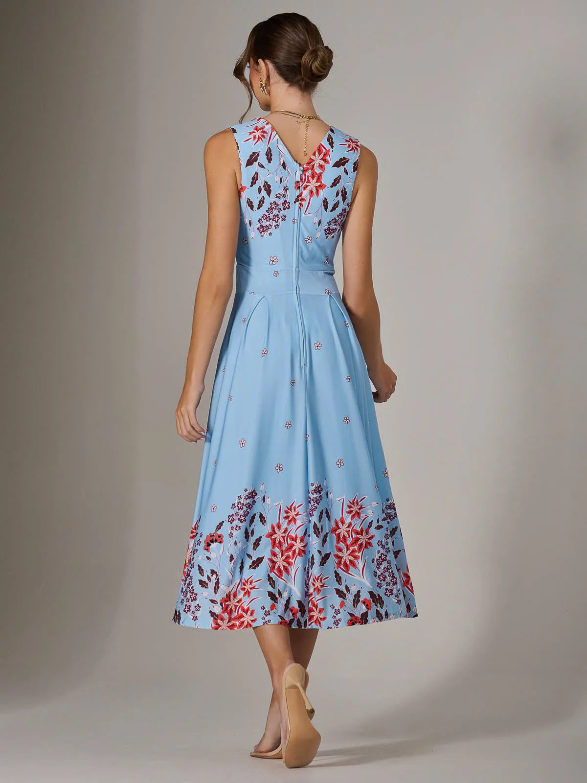 Jersey Sleeveless Midi Dress, Blue Floral