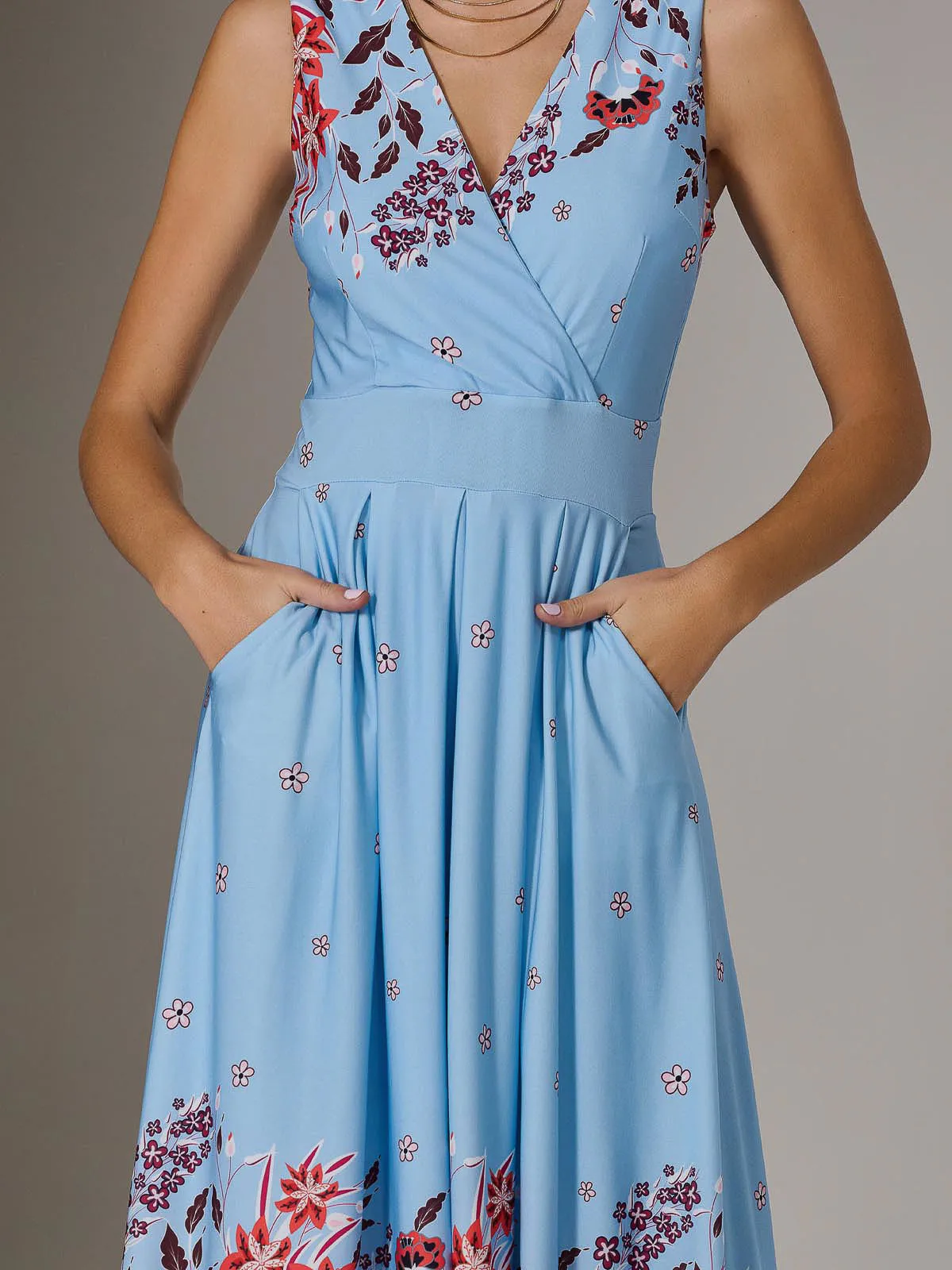 Jersey Sleeveless Midi Dress, Blue Floral