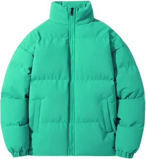 JEsilunmaMY Men's Padded Down Jacket Solid Color Stand Collar Quilted Puffer Coat Loose Warm Winter Cotton Outerwear