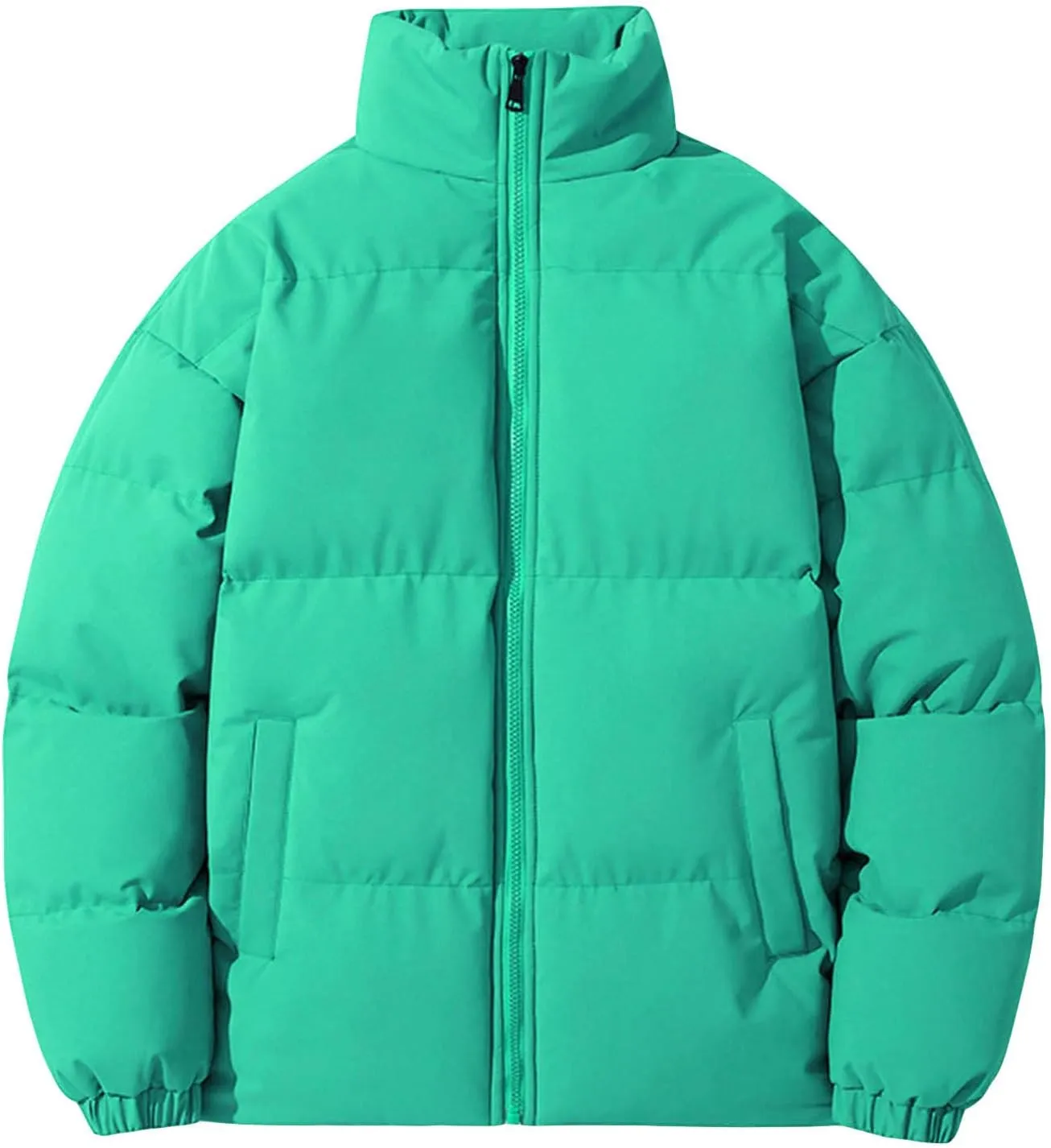 JEsilunmaMY Men's Padded Down Jacket Solid Color Stand Collar Quilted Puffer Coat Loose Warm Winter Cotton Outerwear