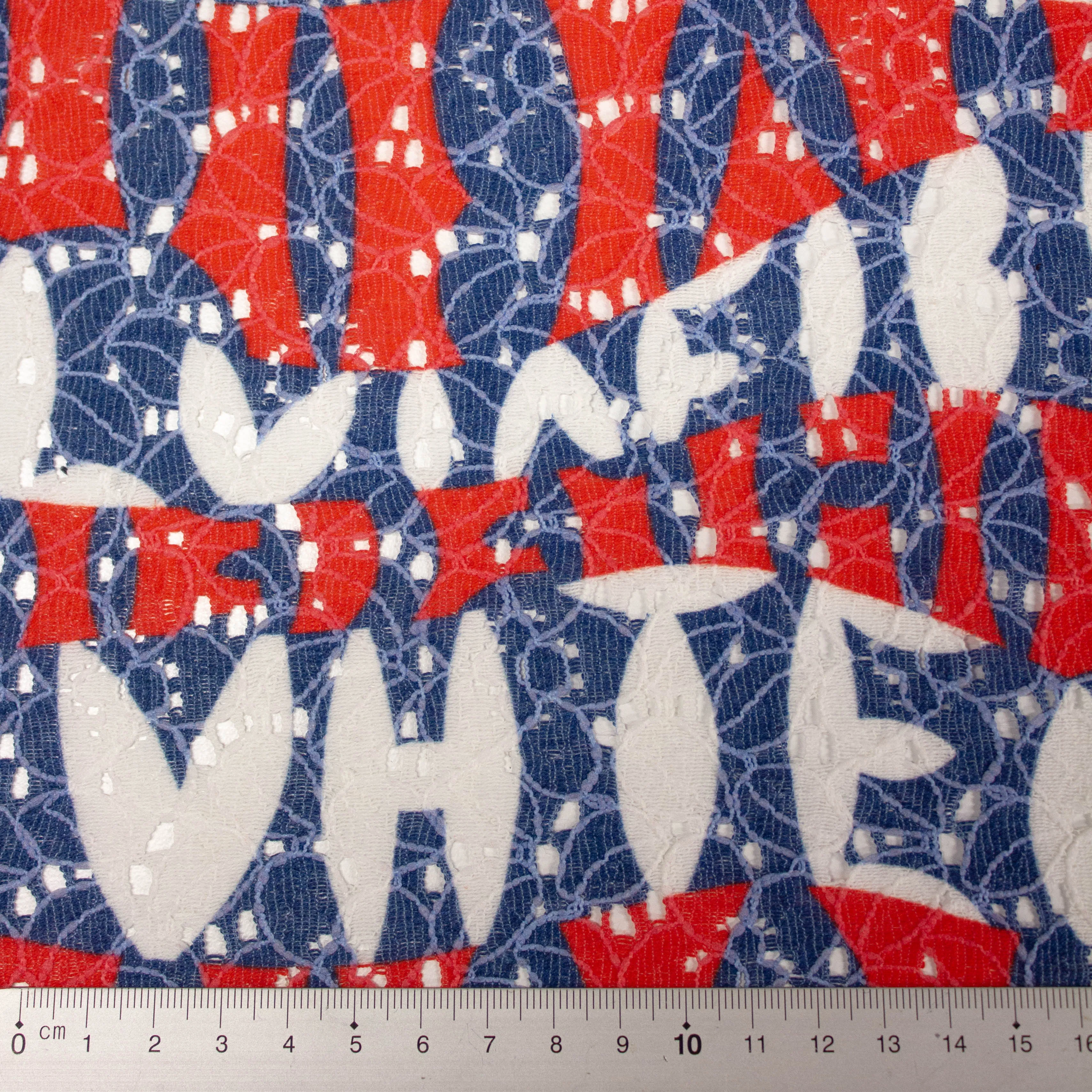 Joelle Blue & Red Abstract Polyester Lace