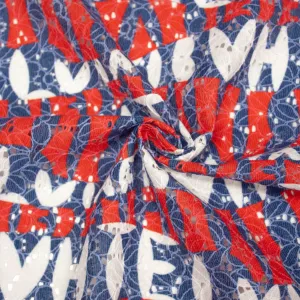 Joelle Blue & Red Abstract Polyester Lace