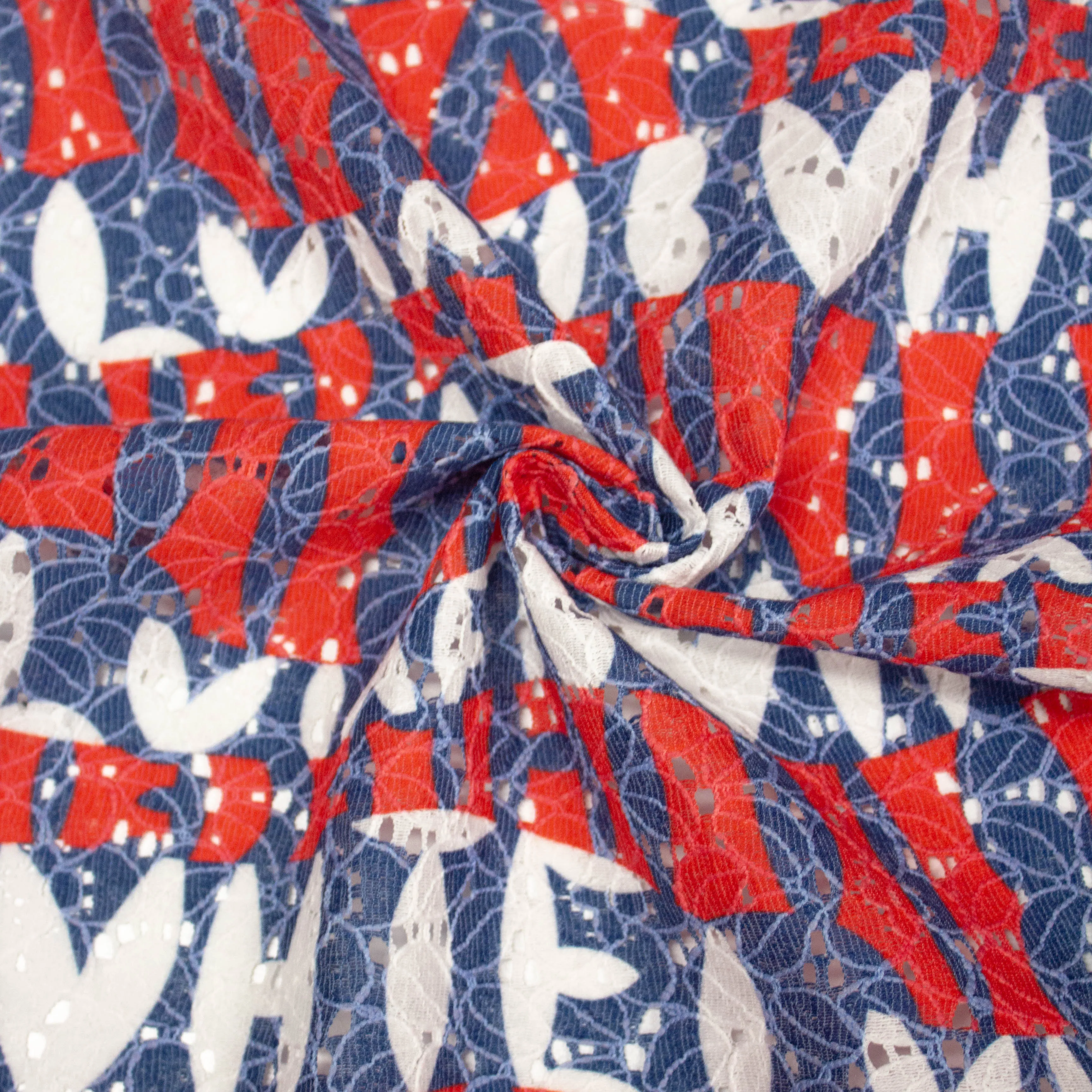 Joelle Blue & Red Abstract Polyester Lace