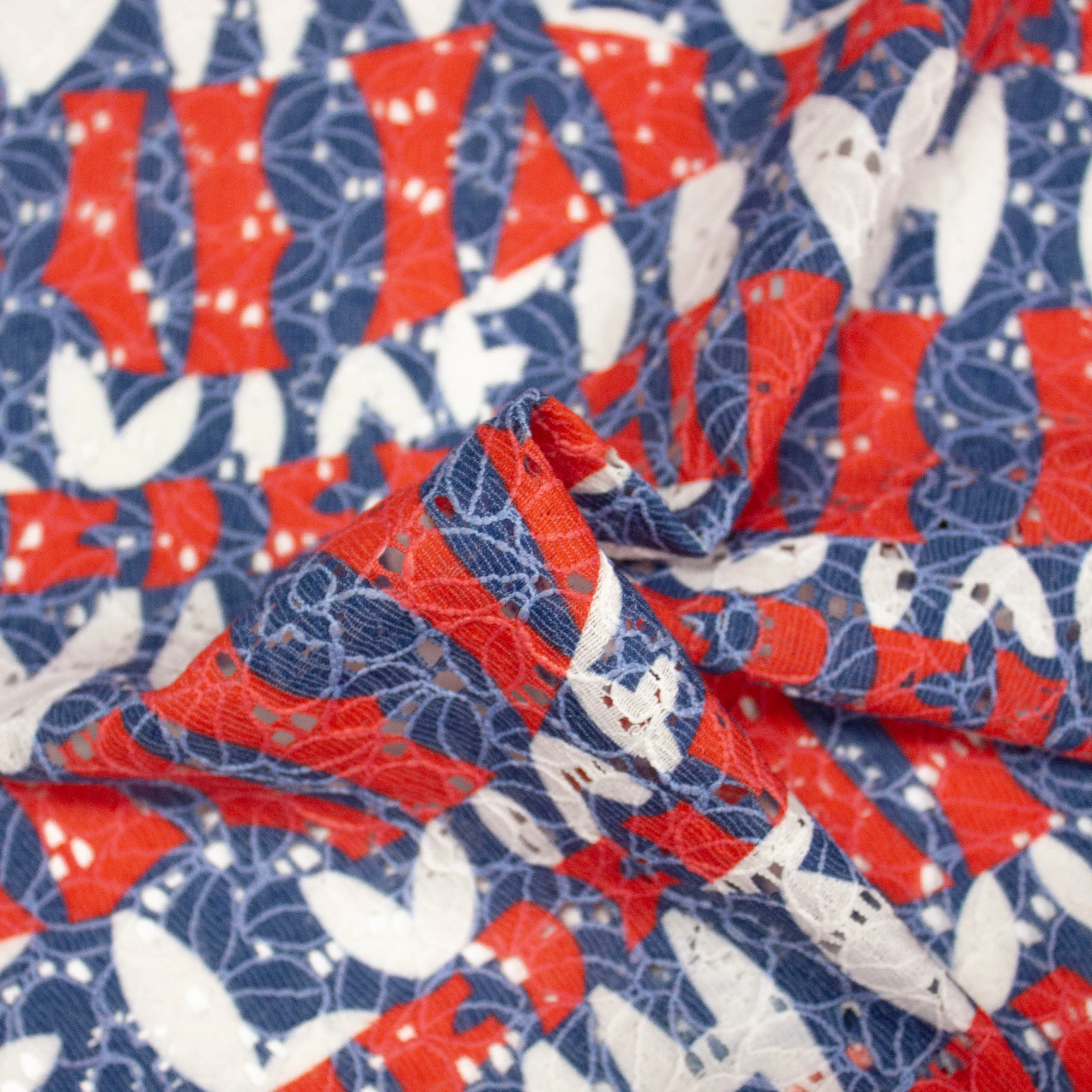 Joelle Blue & Red Abstract Polyester Lace