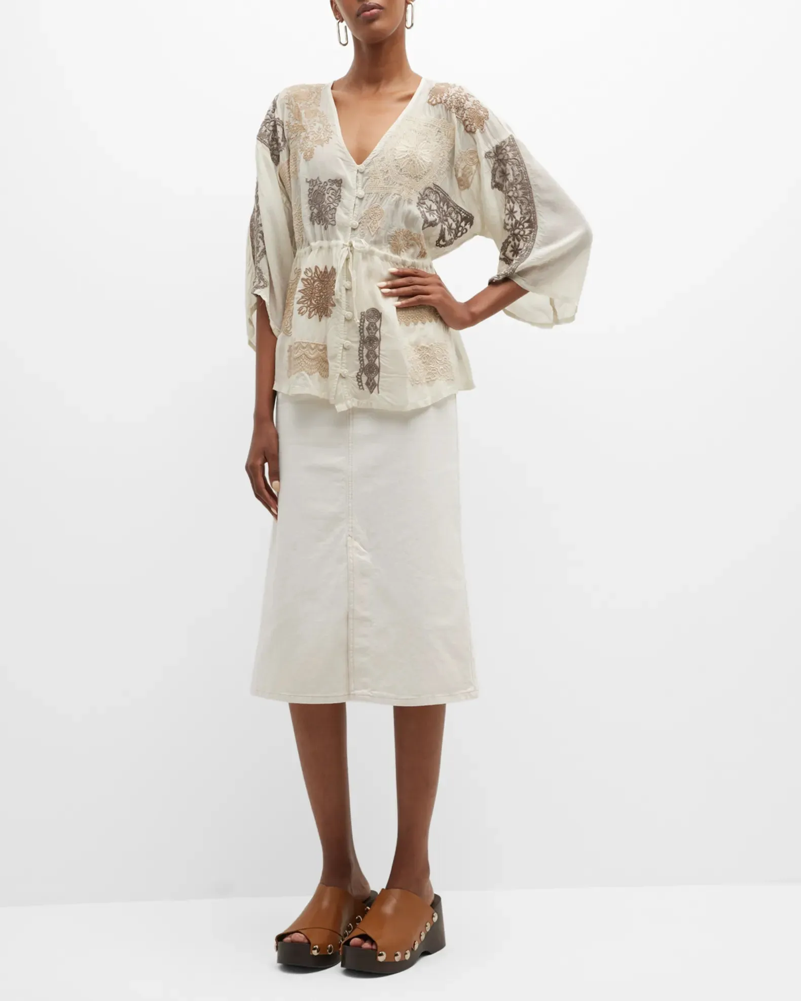 Johnny Was Button-Down Lace Blouse