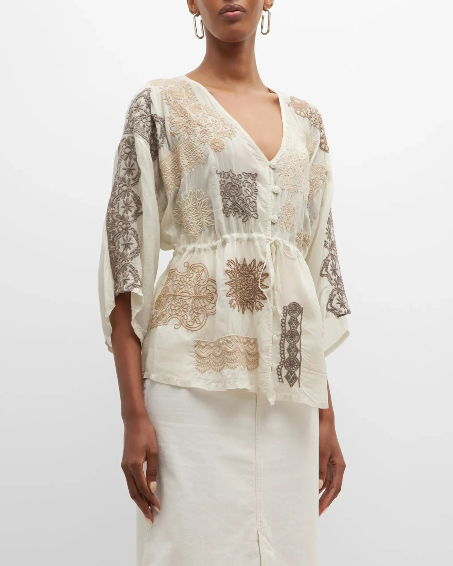 Johnny Was Button-Down Lace Blouse