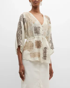 Johnny Was Button-Down Lace Blouse