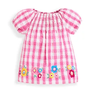 Jojo Maman Bebe Pink Floral Appliqué Smocked Top