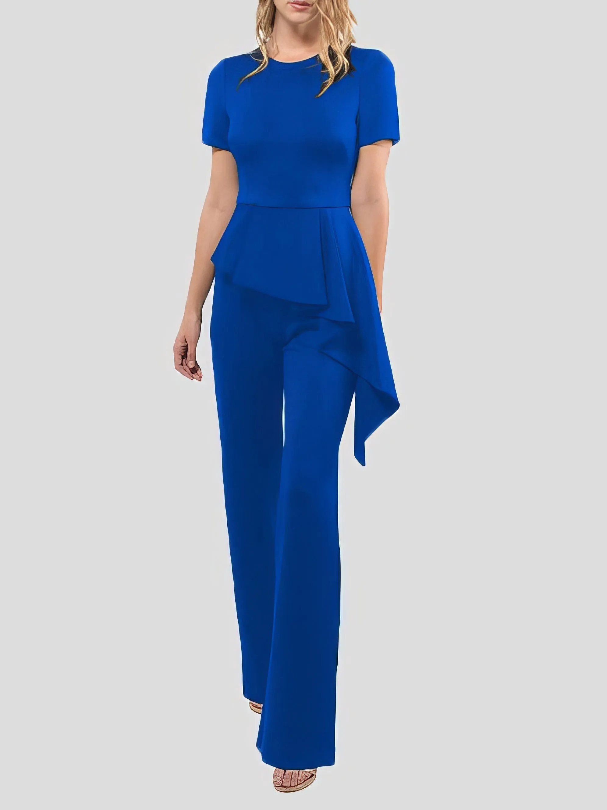 Jumpsuits Solid Short Sleeve Ruffle Jumpsuit for Women