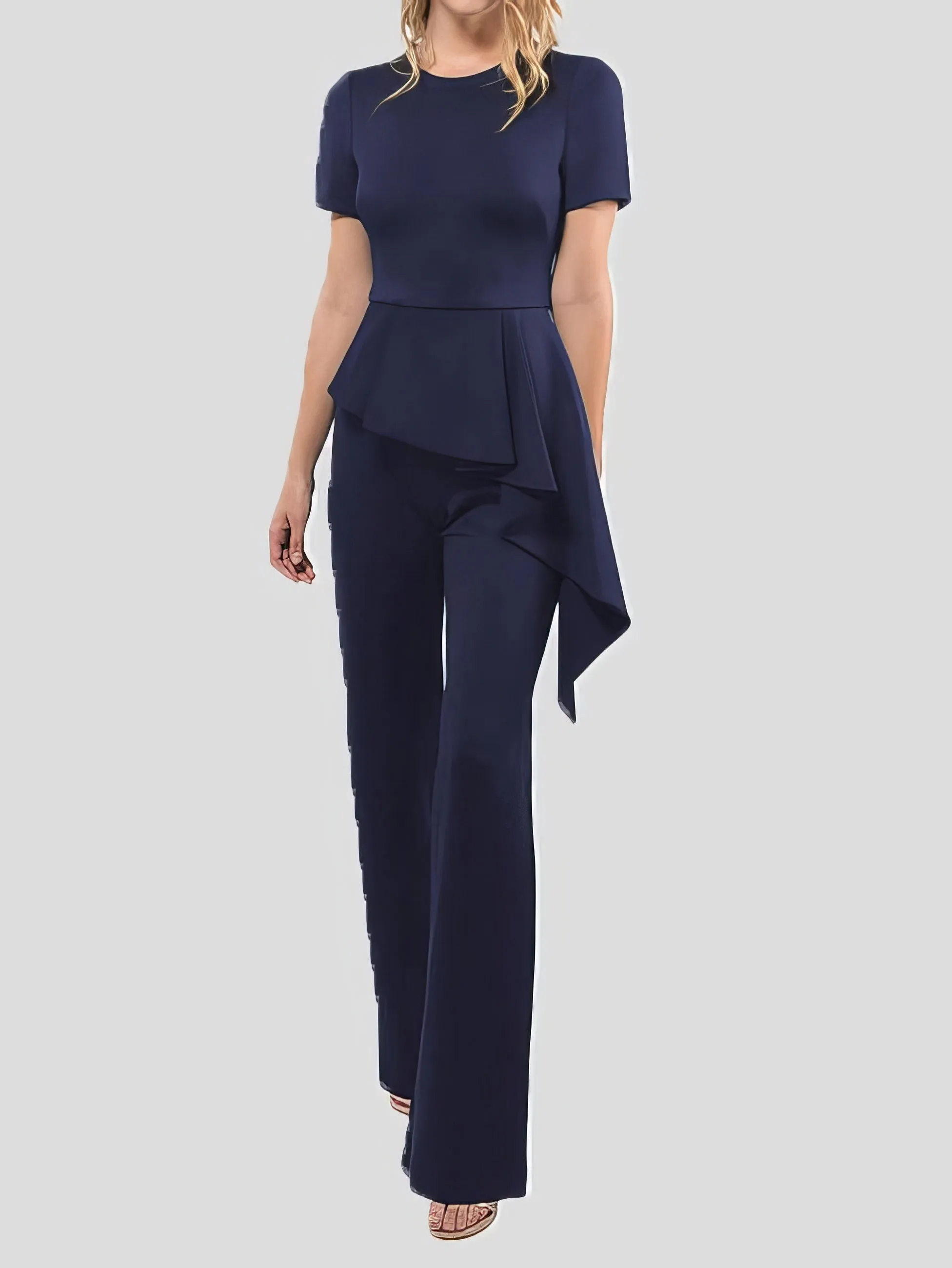 Jumpsuits Solid Short Sleeve Ruffle Jumpsuit for Women