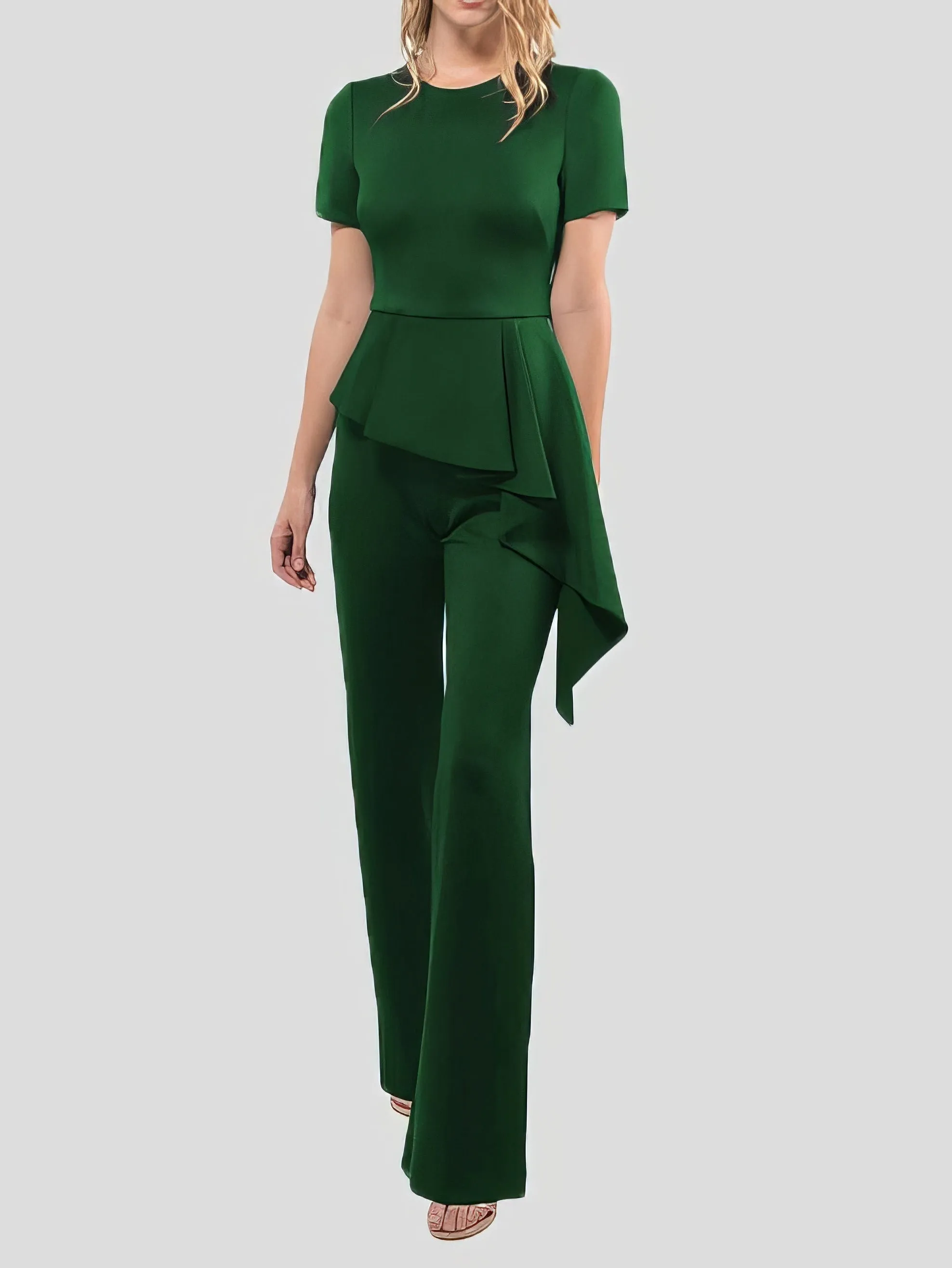 Jumpsuits Solid Short Sleeve Ruffle Jumpsuit for Women