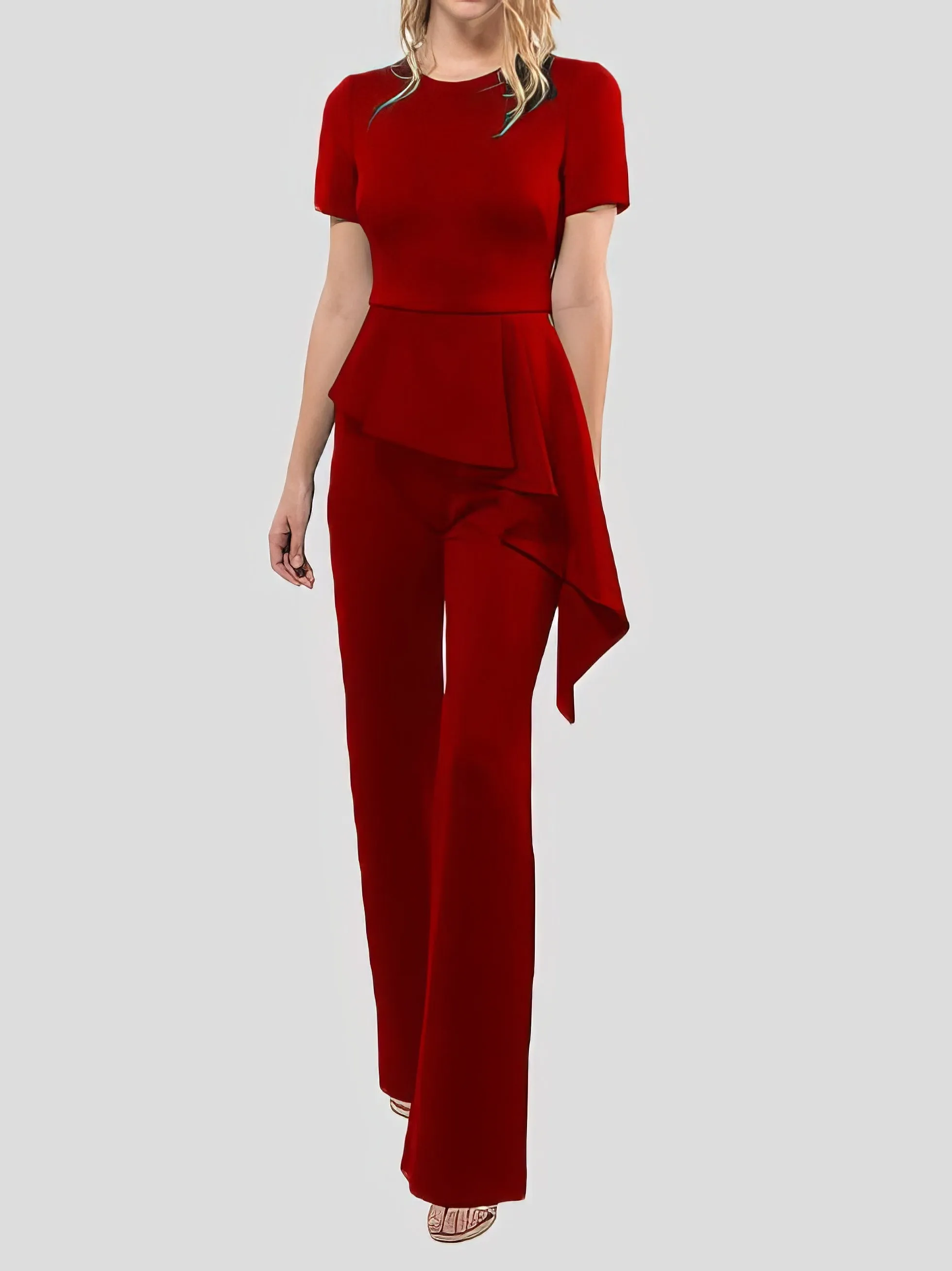 Jumpsuits Solid Short Sleeve Ruffle Jumpsuit for Women