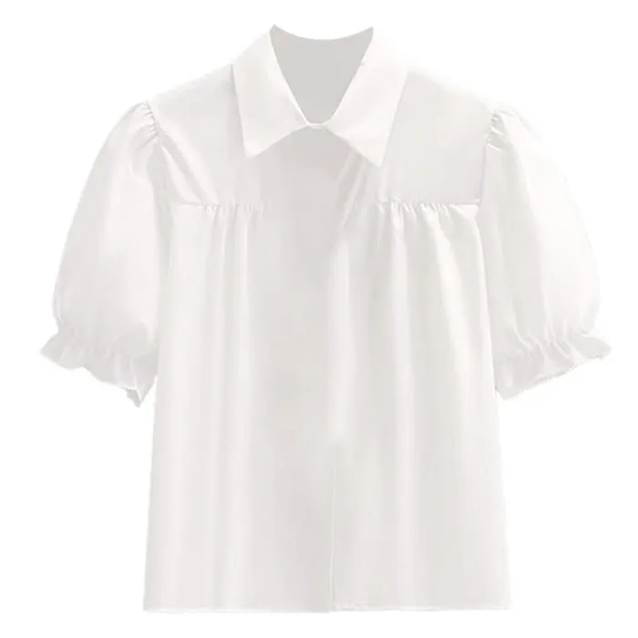 Kawaii Puff Sleeve T-Shirt Tie Pleated Suspender Skirt Set C19765
