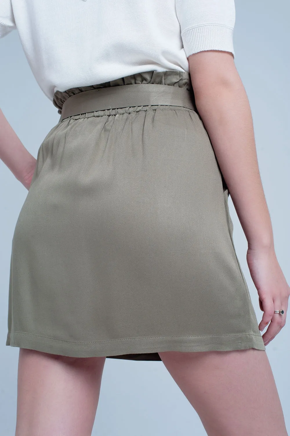 Khaki Mini Skirt With Bow Detail