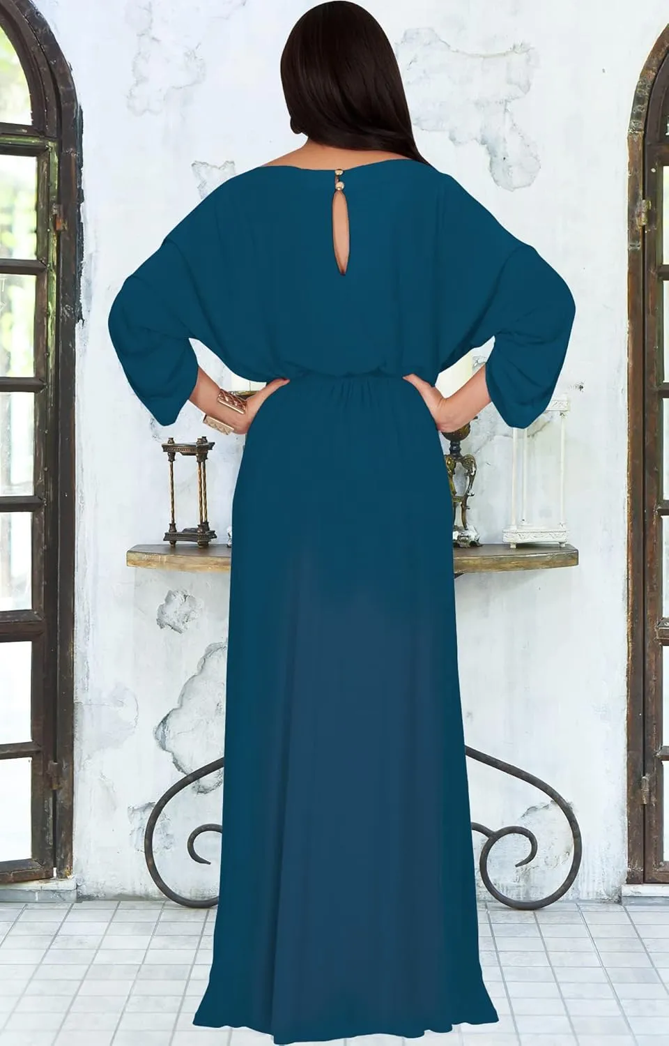 KOH KOH Flowy Formal Batwing Sleeve Evening Casual Gown