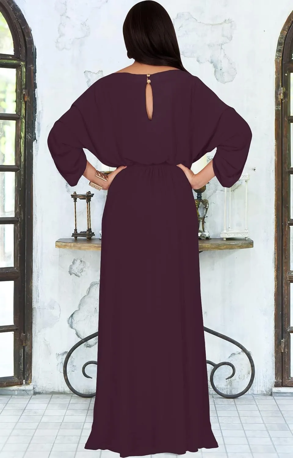 KOH KOH Flowy Formal Batwing Sleeve Evening Casual Gown