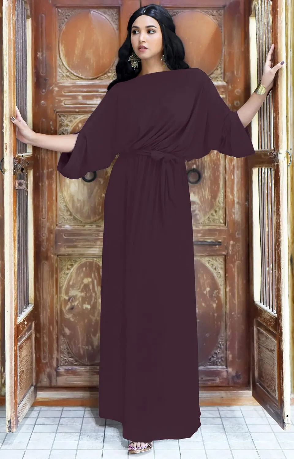 KOH KOH Flowy Formal Batwing Sleeve Evening Casual Gown