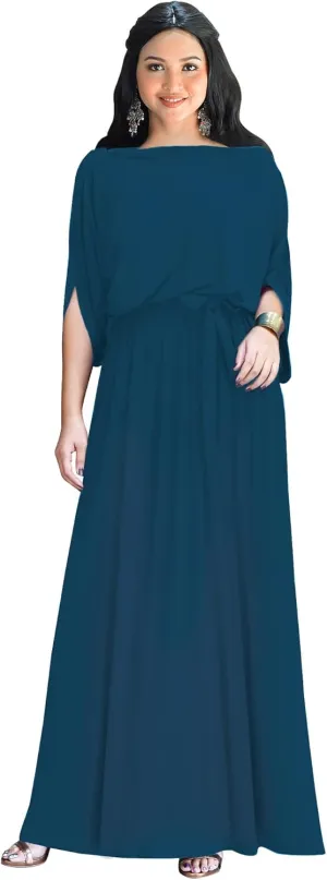 KOH KOH Flowy Formal Batwing Sleeve Evening Casual Gown