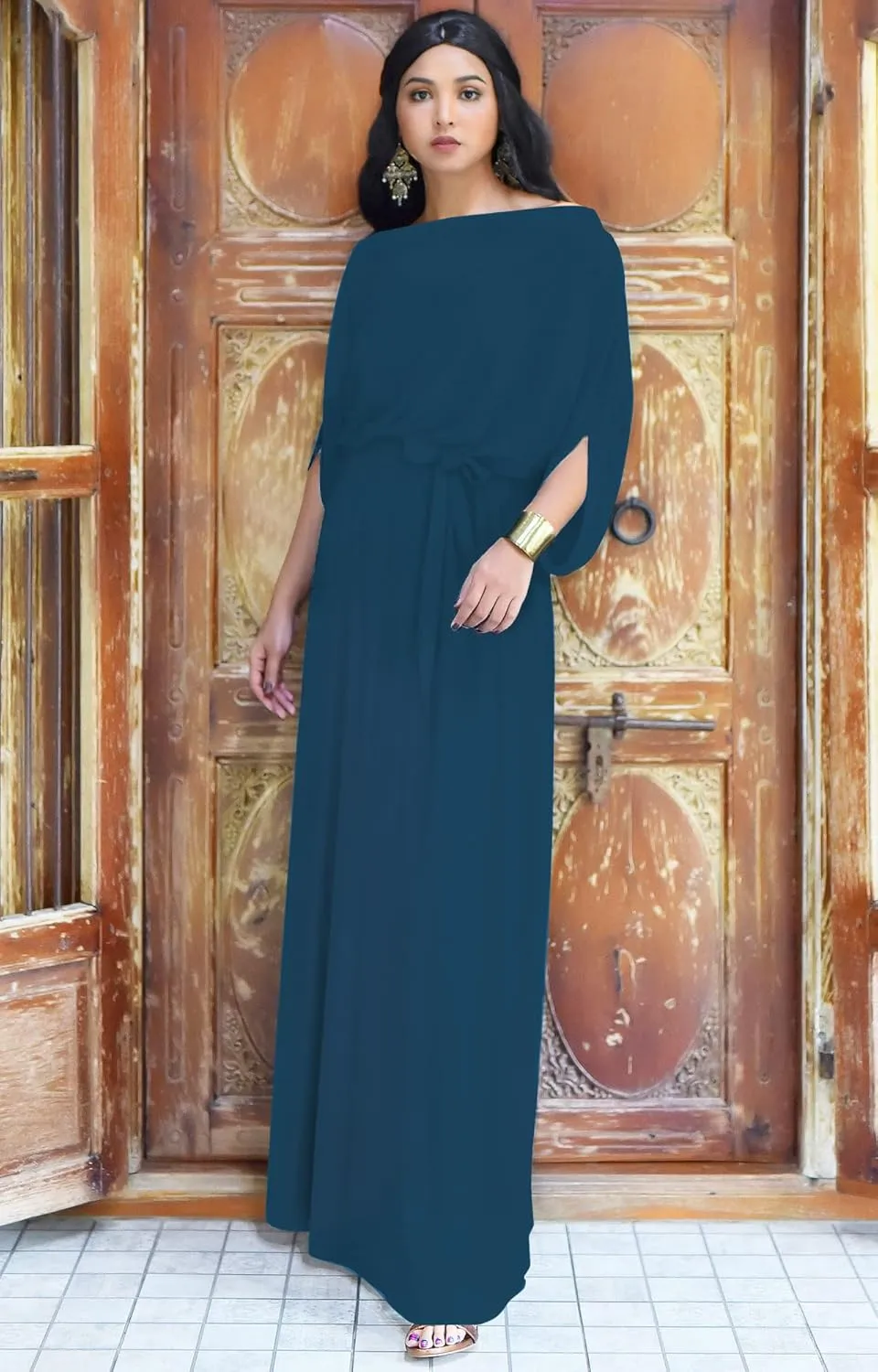 KOH KOH Flowy Formal Batwing Sleeve Evening Casual Gown