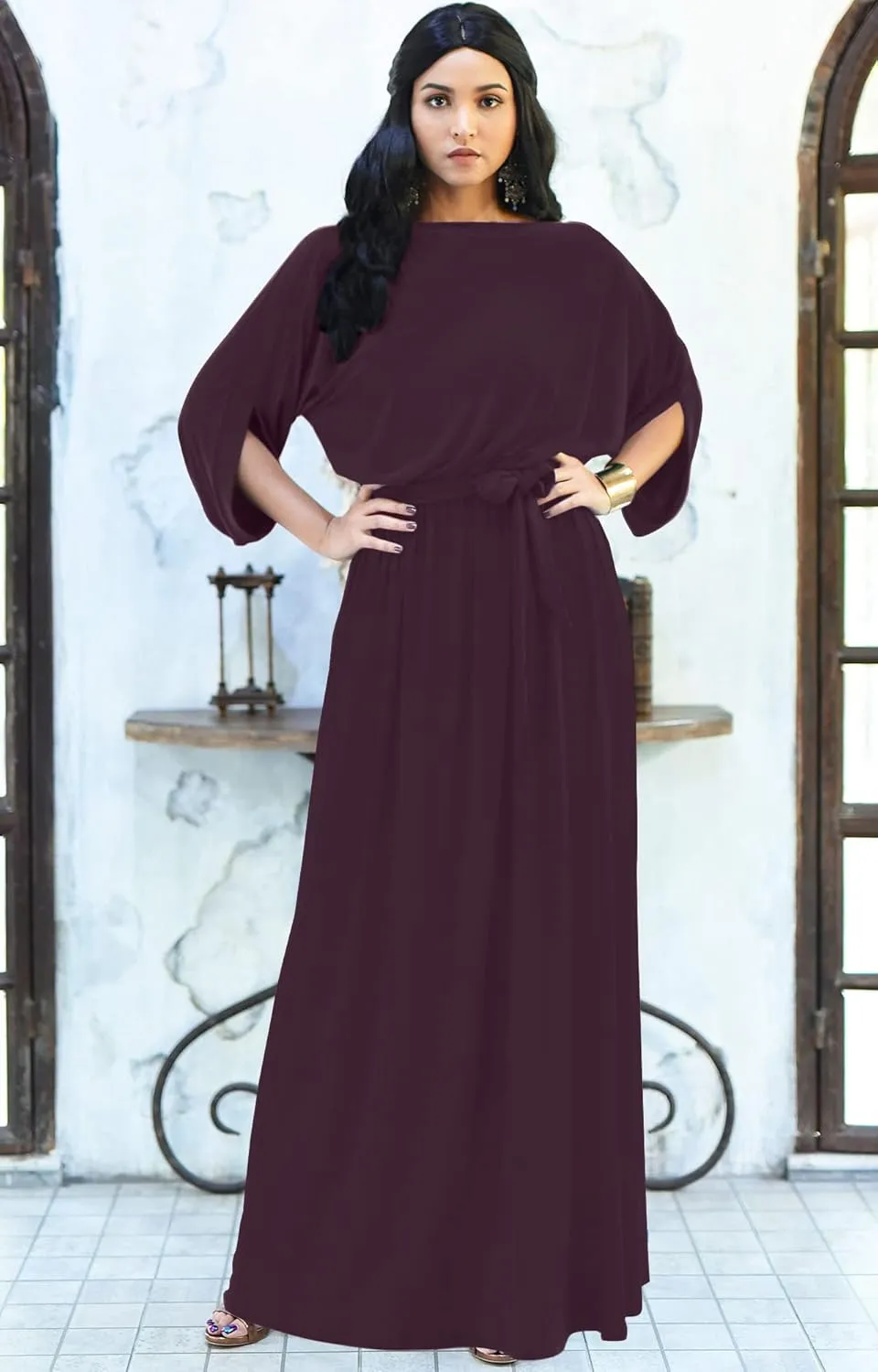 KOH KOH Flowy Formal Batwing Sleeve Evening Casual Gown