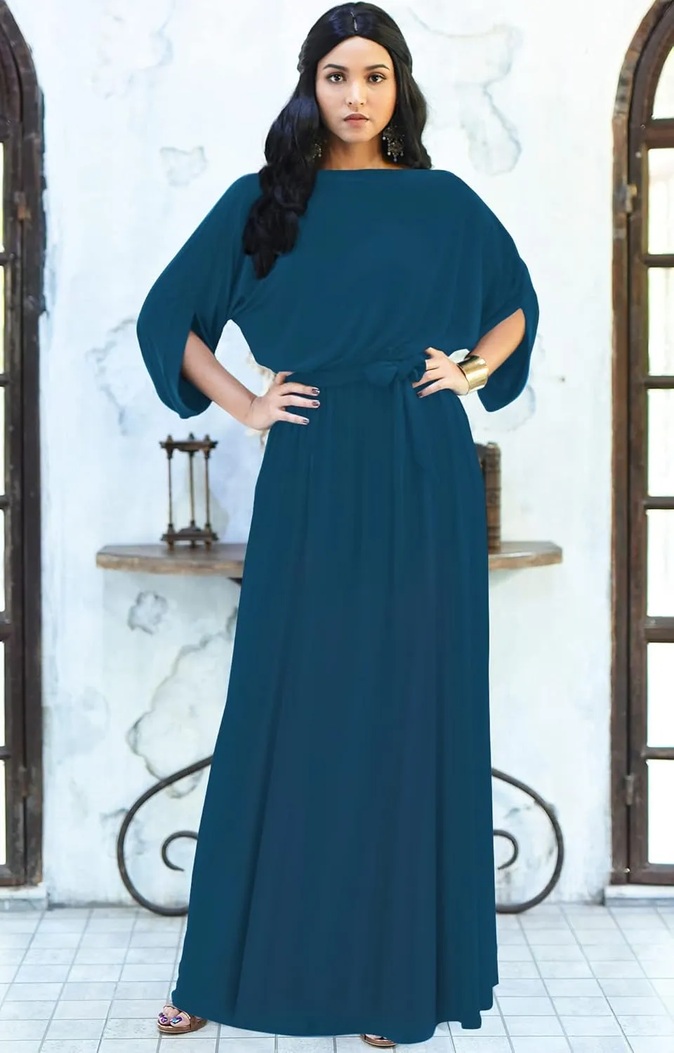 KOH KOH Flowy Formal Batwing Sleeve Evening Casual Gown
