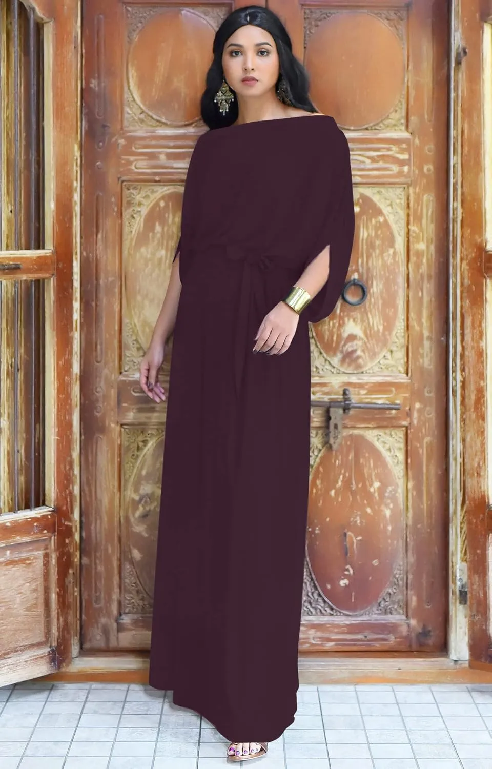 KOH KOH Flowy Formal Batwing Sleeve Evening Casual Gown