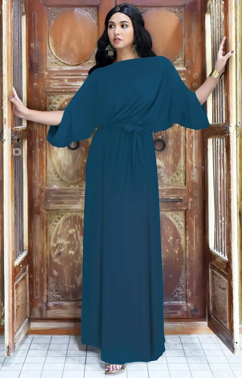 KOH KOH Flowy Formal Batwing Sleeve Evening Casual Gown