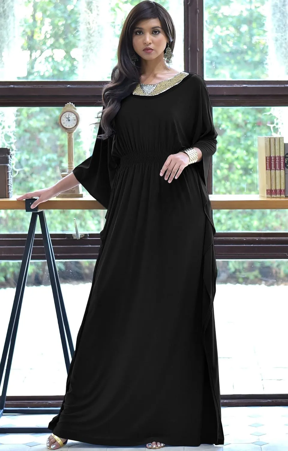 KOH KOH Womens Long Kaftan Flowy Casual Abaya Summer Evening Gown Maxi Dress
