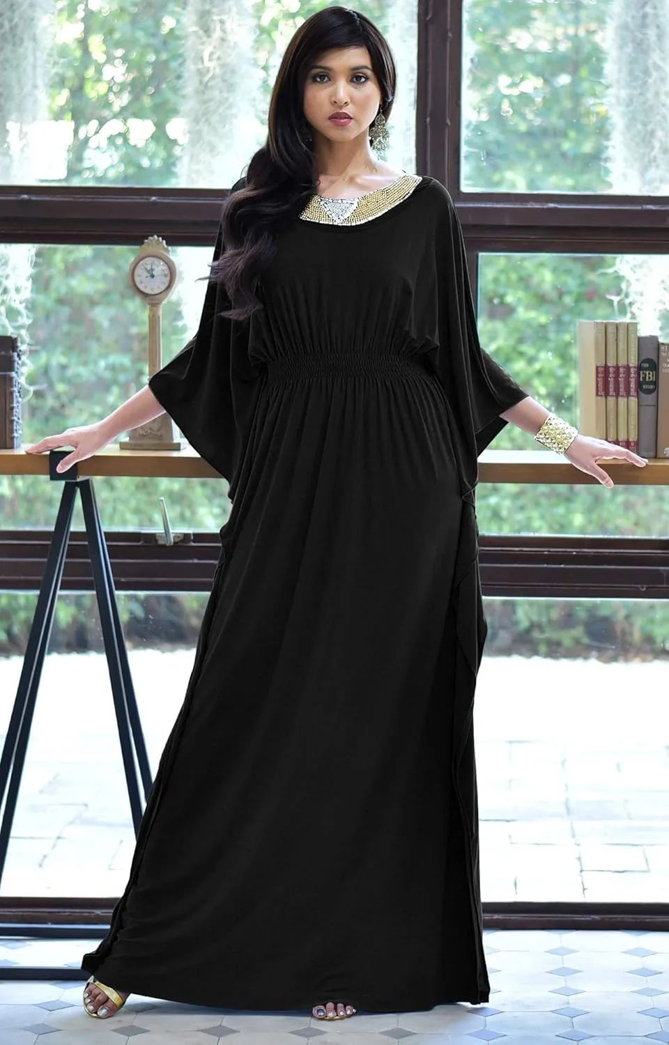 KOH KOH Womens Long Kaftan Flowy Casual Abaya Summer Evening Gown Maxi Dress