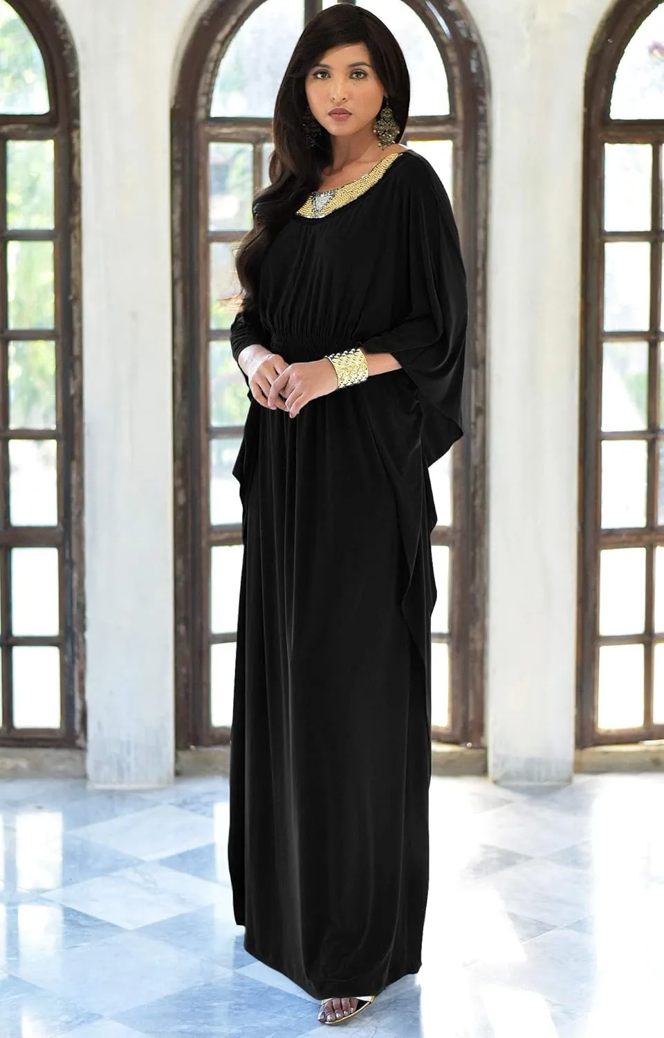 KOH KOH Womens Long Kaftan Flowy Casual Abaya Summer Evening Gown Maxi Dress
