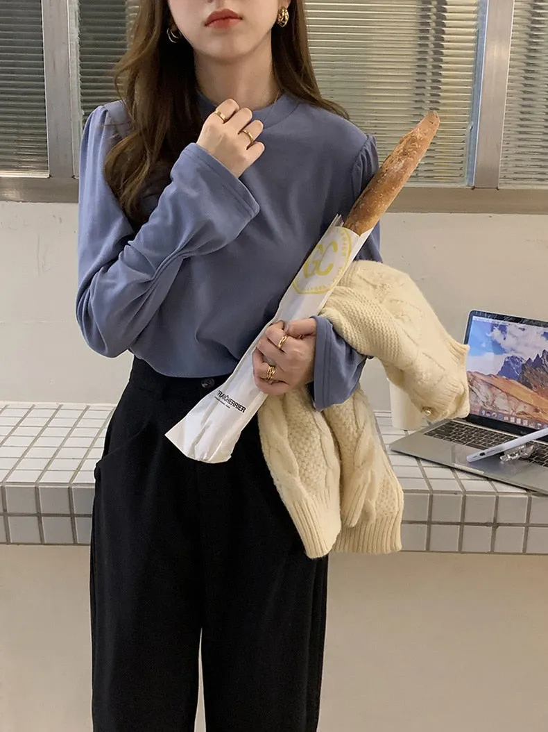 [Korean Style] 4 Colors Crew Neck Long Sleeve T-shirt