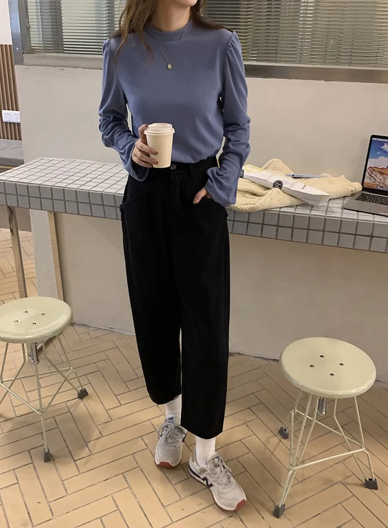 [Korean Style] 4 Colors Crew Neck Long Sleeve T-shirt