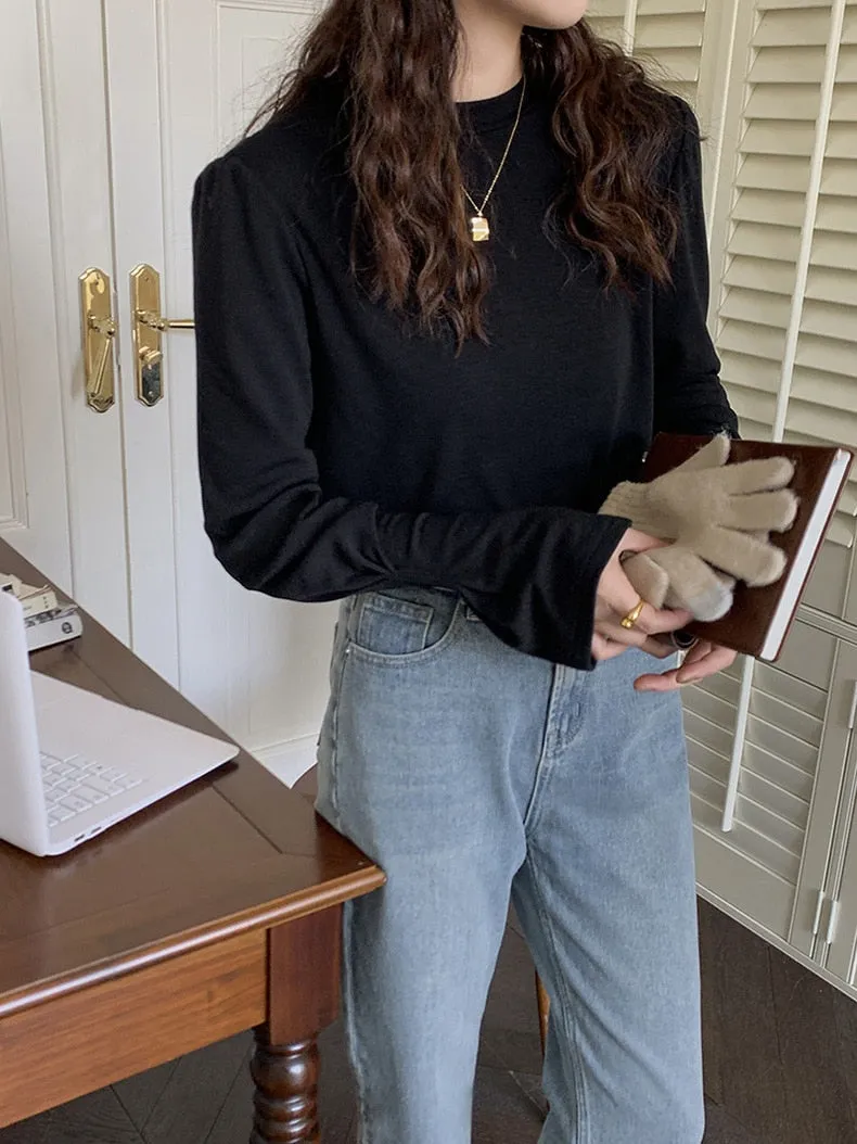 [Korean Style] 4 Colors Crew Neck Long Sleeve T-shirt