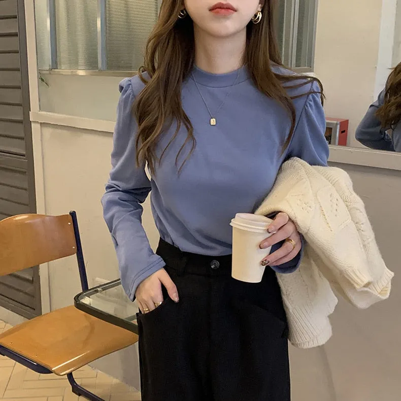 [Korean Style] 4 Colors Crew Neck Long Sleeve T-shirt