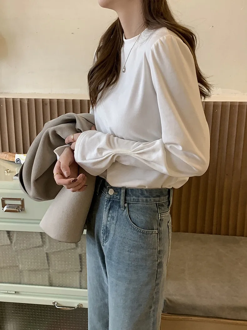 [Korean Style] 4 Colors Crew Neck Long Sleeve T-shirt