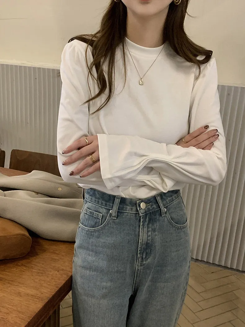 [Korean Style] 4 Colors Crew Neck Long Sleeve T-shirt