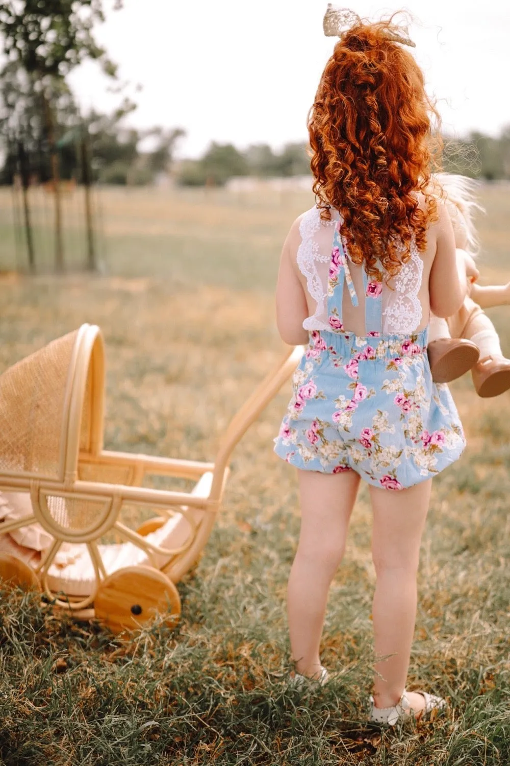 Lace Back Romper - Isla Rose in Sky Blue