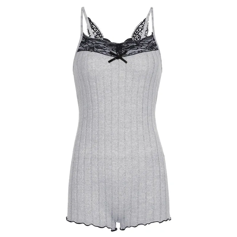 Lace Butterfly Knit Short Romper