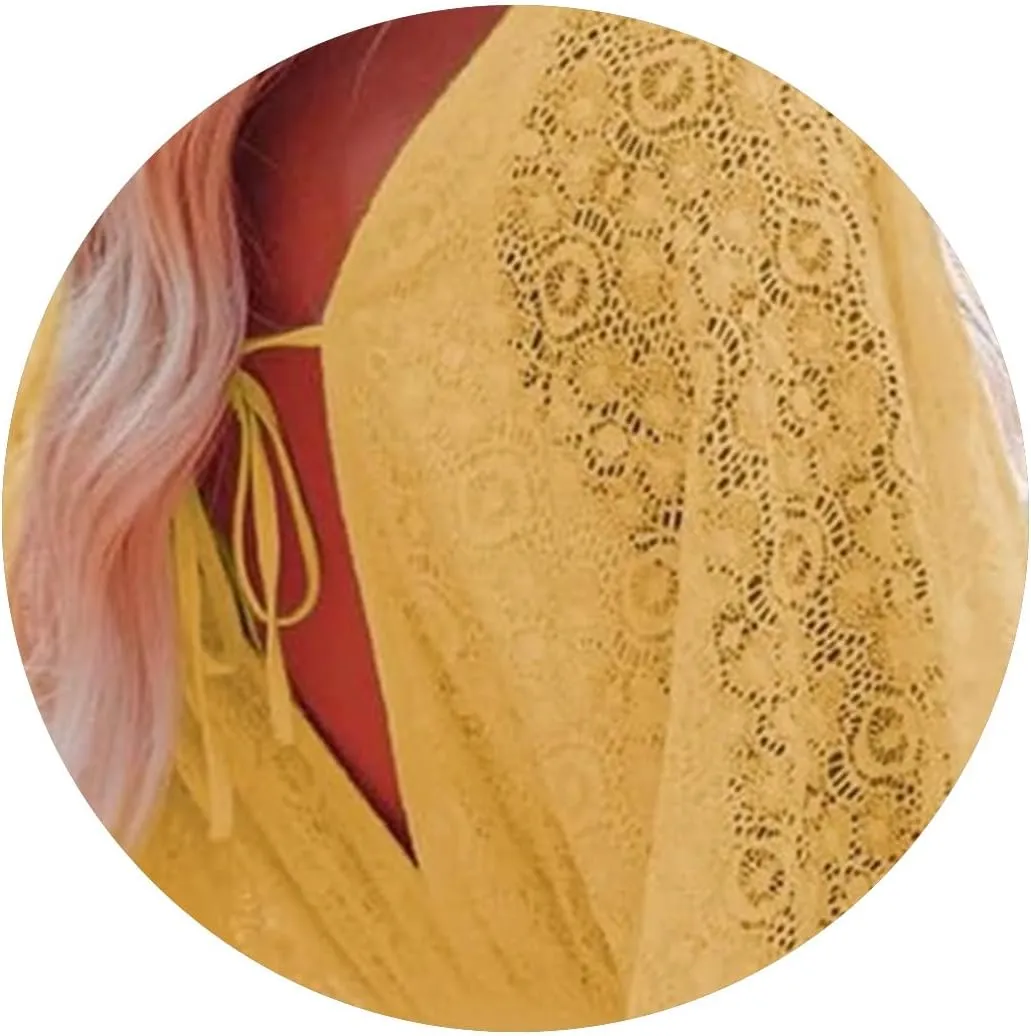 Lace Dresses for Women Crochet Romper Dress Batwing Sleeve Ruffle Hem Midi Dresses Elegant V Neck Summer Tunic Dress