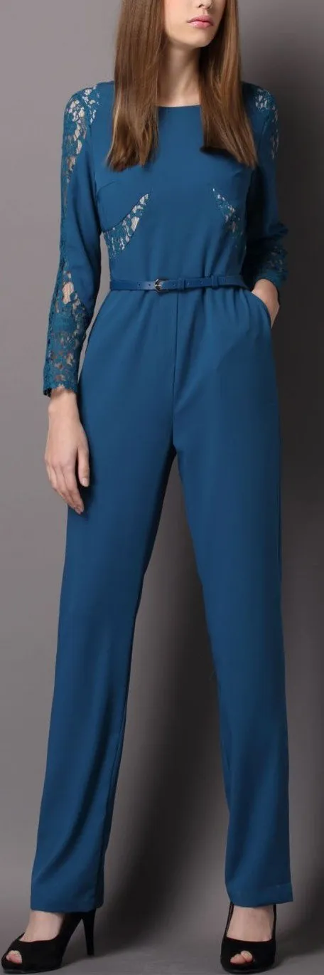 Lace Panel Jumpsuit in Black or Blue