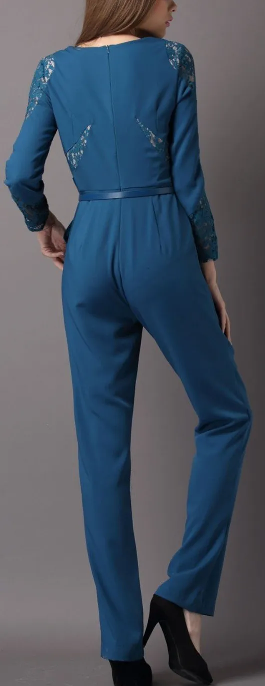 Lace Panel Jumpsuit in Black or Blue