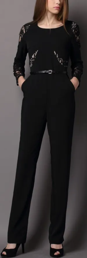Lace Panel Jumpsuit in Black or Blue
