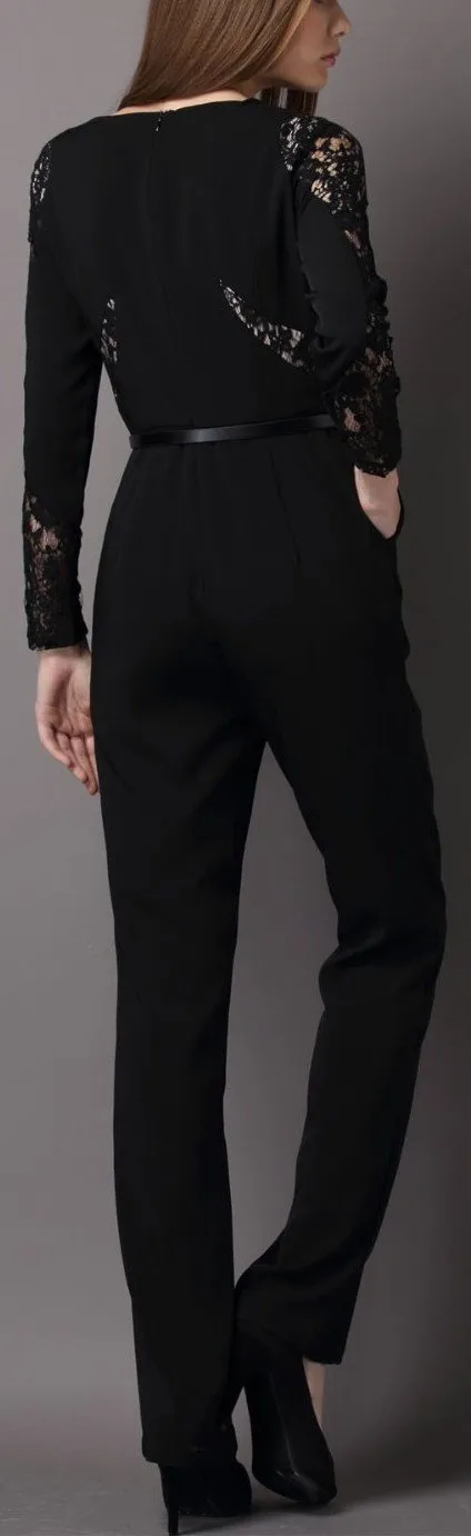 Lace Panel Jumpsuit in Black or Blue