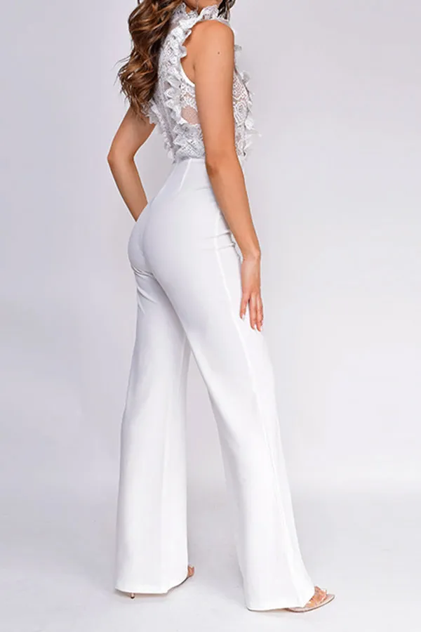 Lace Patchwork Sweet Ruffle See-Through Jumpsuit