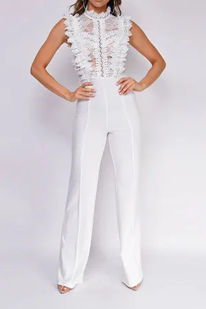 Lace Patchwork Sweet Ruffle See-Through Jumpsuit