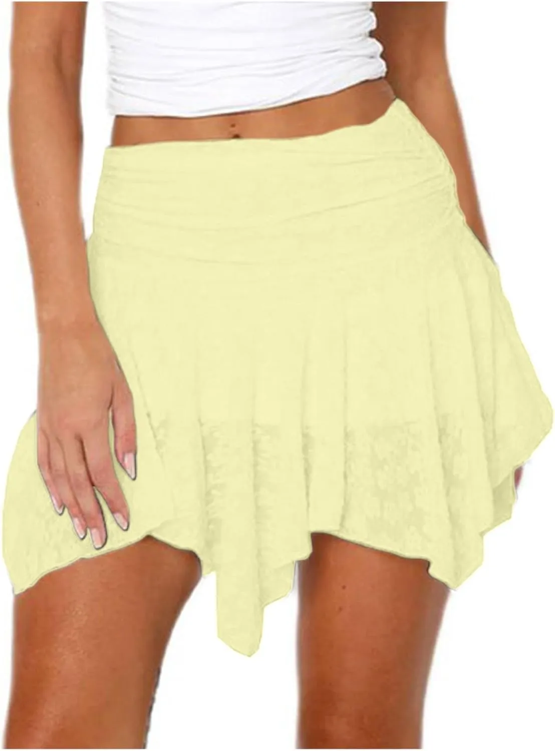 Lace Skirts for Women Elastic Low Rise Layered Pleated A-Line Mini Skirt Cute Flowy Ruffle Short Skirt Y2k Streetwear