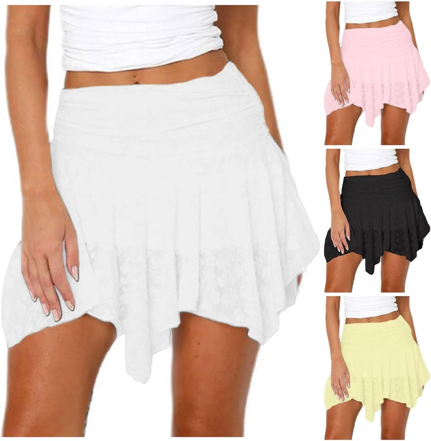 Lace Skirts for Women Elastic Low Rise Layered Pleated A-Line Mini Skirt Cute Flowy Ruffle Short Skirt Y2k Streetwear