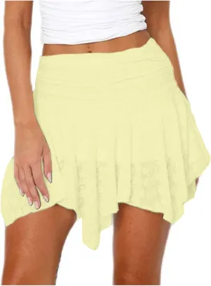 Lace Skirts for Women Elastic Low Rise Layered Pleated A-Line Mini Skirt Cute Flowy Ruffle Short Skirt Y2k Streetwear