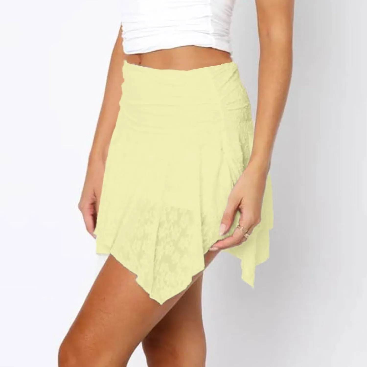 Lace Skirts for Women Elastic Low Rise Layered Pleated A-Line Mini Skirt Cute Flowy Ruffle Short Skirt Y2k Streetwear